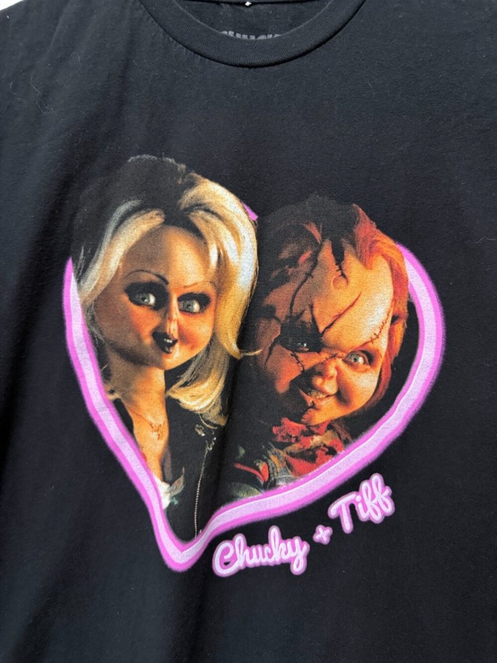 Chucky and Tiff black short sleeve graphic t-shirt, men's medium